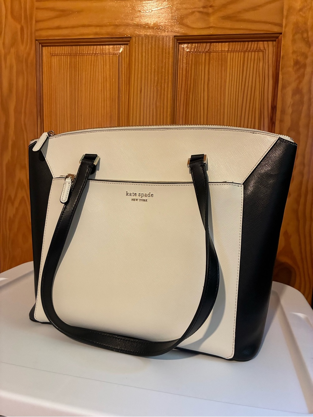 New large kate spade Black & White Colorblock Tote